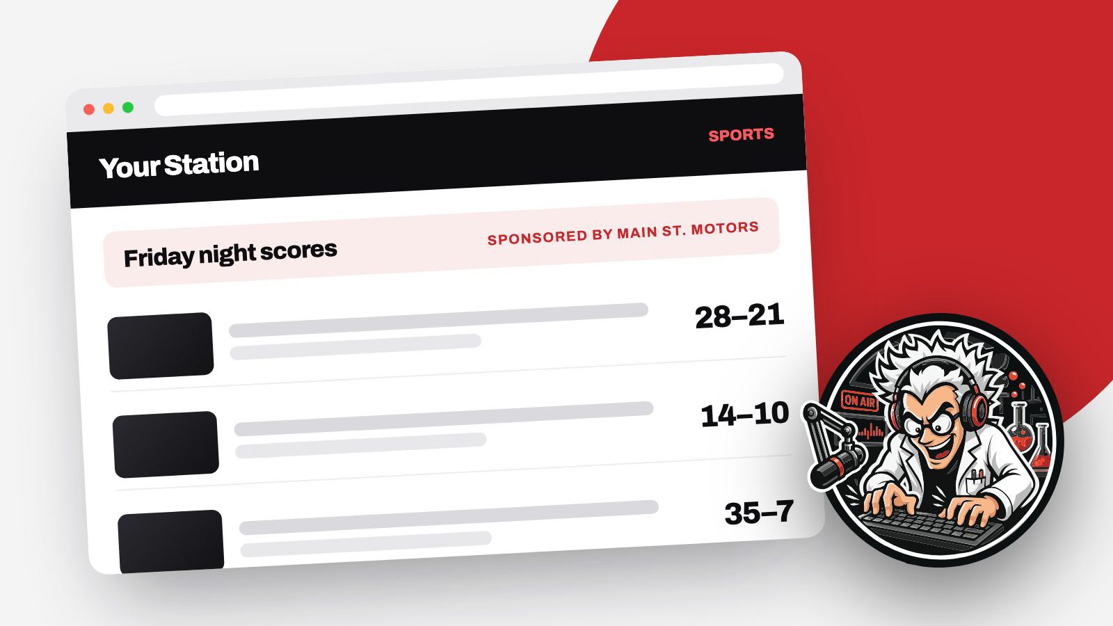 A station website showing Friday night scores with a sponsor credit