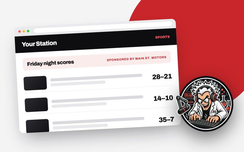 A station website showing Friday night scores with a sponsor credit
